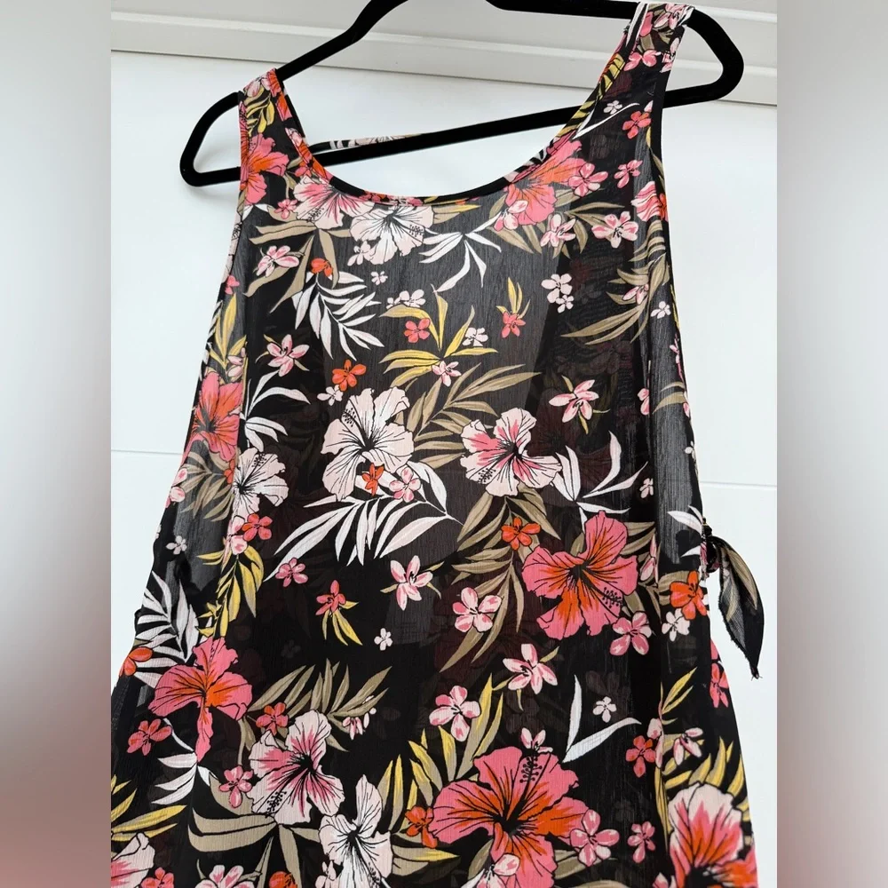 Xhilaration Side Tie Black Floral Lightweight Swim Coverup Dress Vacation Size S - Picture 6 of 10